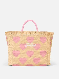 Borsa Colette Raffia beige naturale con ricamo a cuori
