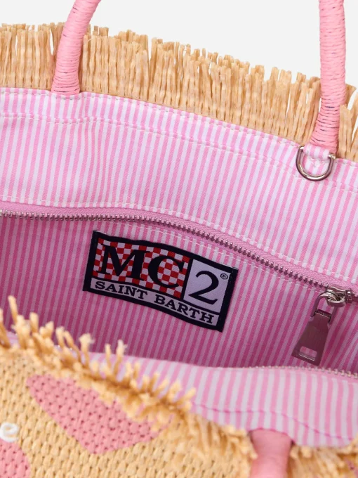 Borsa Colette Raffia beige naturale con ricamo a cuori