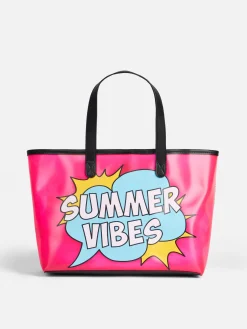 Borsa mare rosa in pvc trasparente con stampa Summer Vibes