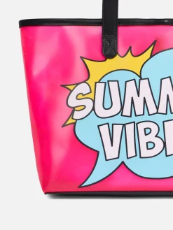 Borsa mare rosa in pvc trasparente con stampa Summer Vibes