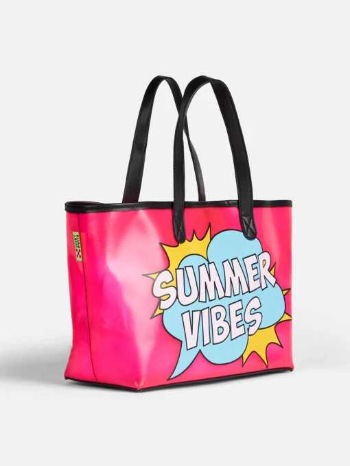 Borsa mare rosa in pvc trasparente con stampa Summer Vibes