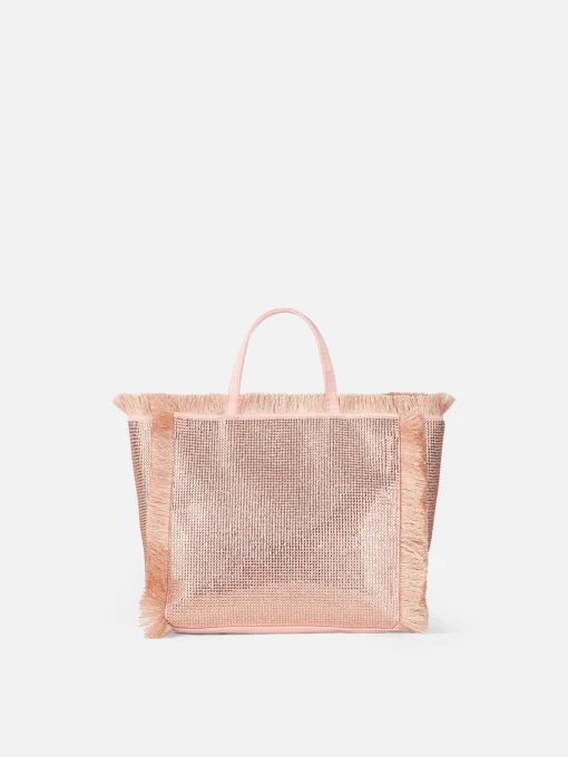 Borsa Mini Vanity con frange e strass rose gold