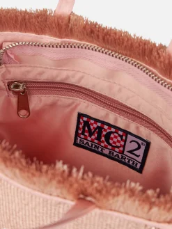 Borsa Mini Vanity con frange e strass rose gold