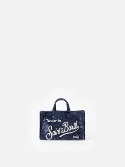 Borsa per telefono in ciniglia blu navy con ricamo del logo Saint Barth