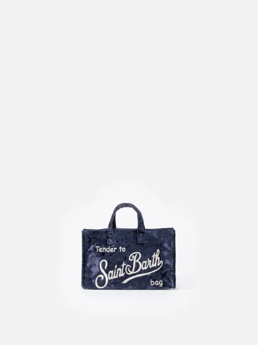 Borsa per telefono in ciniglia blu navy con ricamo del logo Saint Barth