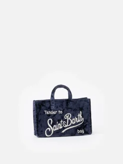 Borsa per telefono in ciniglia blu navy con ricamo del logo Saint Barth