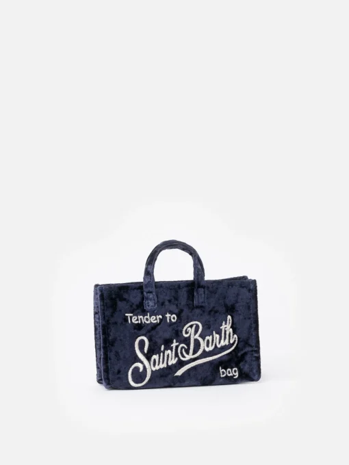Borsa per telefono in ciniglia blu navy con ricamo del logo Saint Barth