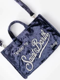 Borsa per telefono in ciniglia blu navy con ricamo del logo Saint Barth