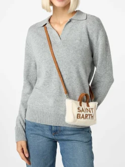 Borsa per telefono in tessuto teddy bianco con ricamo del logo Saint Barth
