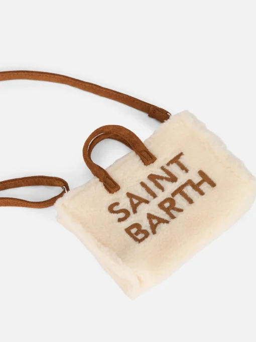 Borsa per telefono in tessuto teddy bianco con ricamo del logo Saint Barth