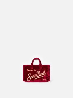 Borsa per telefono in velluto bordeaux con ricamo del logo Saint Barth
