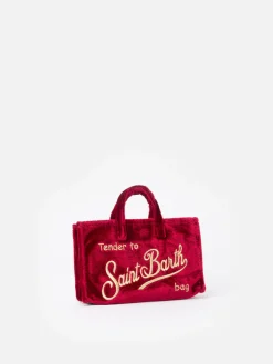 Borsa per telefono in velluto bordeaux con ricamo del logo Saint Barth