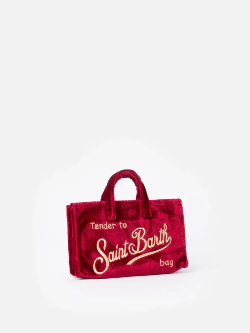 Borsa per telefono in velluto bordeaux con ricamo del logo Saint Barth