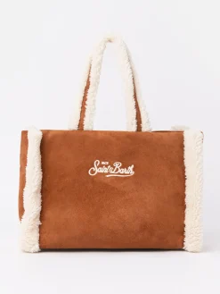 Borsa piccola morbida in pelle di montone color cammello con logo Saint Barth e tracolla