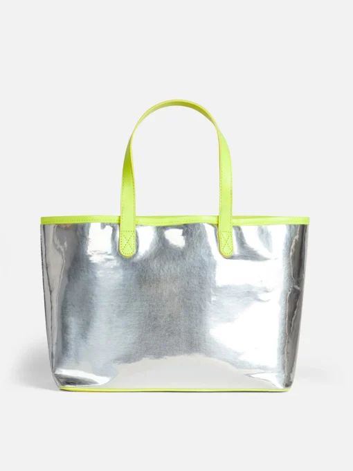 Borsa reflex argento con dettagli giallo fluo