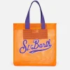 Borsa shopper in rete arancione con ricamo frontale in spugna