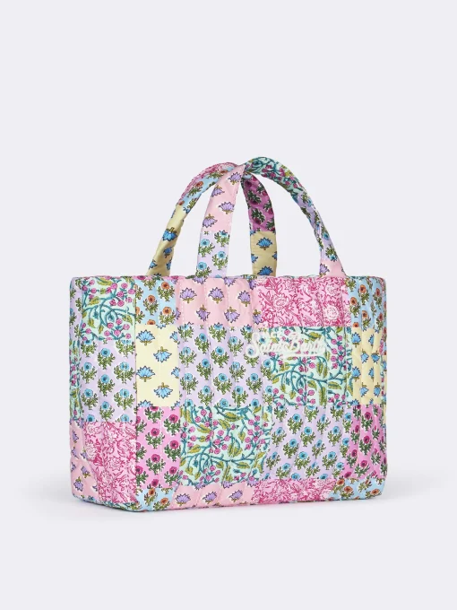Borsa Soft Tote Mid trapuntata a fiori multicolore