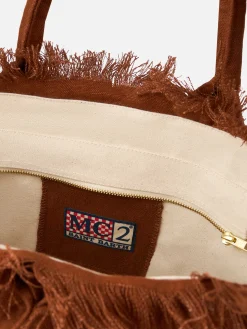 Borsa tote in lino Vanity marrone con logo Saint Barth