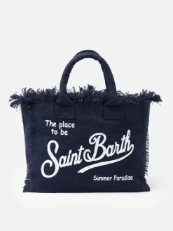 Borsa tote Vanity in tela di cotone blu navy