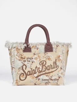 Borsa tote Vanity in tela di cotone a fiori