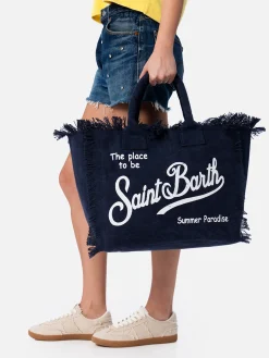 Borsa tote Vanity in tela di cotone blu navy
