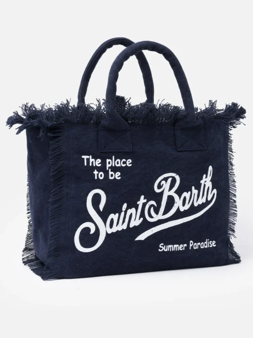 Borsa tote Vanity in tela di cotone blu navy