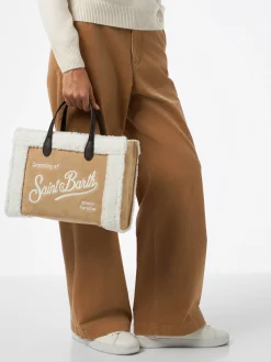 Borsa Vivian beige con dettagli in sherpa