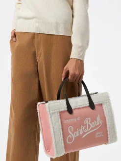 Borsa Vivian rosa con dettagli in sherpa