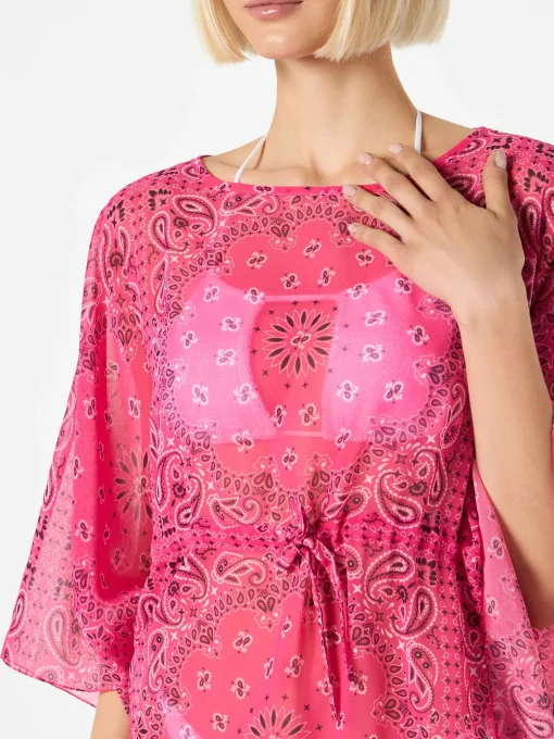 Caftano rosa fluo stampa bandana