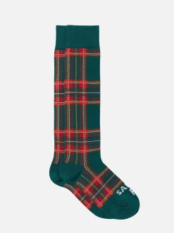 Calze lunghe da uomo con stampa tartan verde