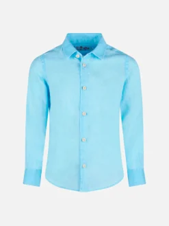 Camicia da bambino in lino azzurro acqua