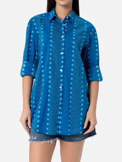 Camicia da donna Brigitte in cotone con stampa fiori indaco