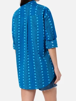 Camicia da donna Brigitte in cotone con stampa fiori indaco
