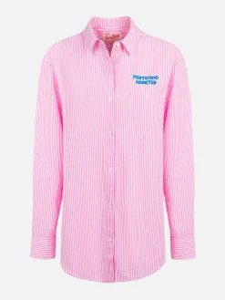 Camicia da donna Brigitte in cotone seeruscker a righe con ricamo Portofino davanti e dietro