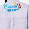 Camicia da donna in cotone con stampa a righe Brigitte con ricamo Beach Therapy davanti e dietro