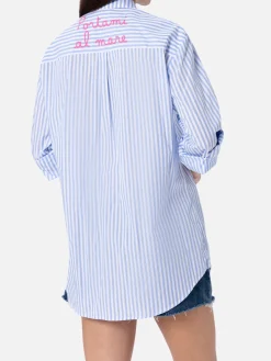 Camicia da donna in cotone Brigitte con stampa a righe azzurre