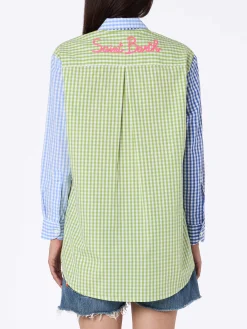 Camicia da donna in cotone Brigitte con stampa vichy multicolor e ricamo Saint Barth