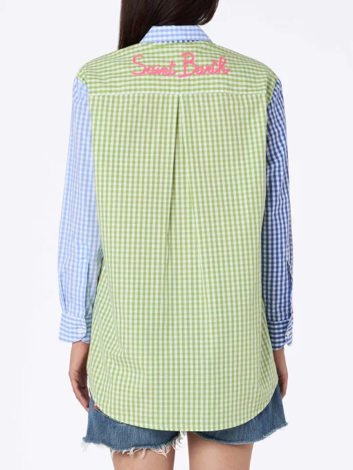 Camicia da donna in cotone Brigitte con stampa vichy multicolor e ricamo Saint Barth