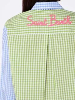 Camicia da donna in cotone Brigitte con stampa vichy multicolor e ricamo Saint Barth