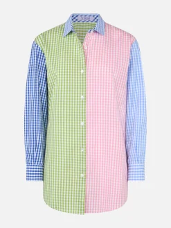 Camicia da donna in cotone Brigitte con stampa vichy multicolor e ricamo Saint Barth
