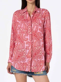 Camicia da donna in lino Alodie con stampa paisley e tasche
