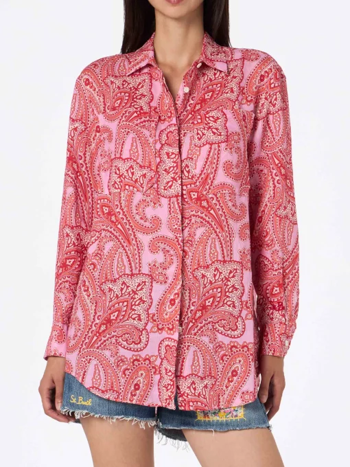 Camicia da donna in lino Alodie con stampa paisley e tasche