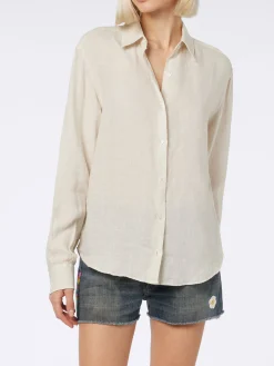 Camicia da donna in lino bianco sporco Meredith