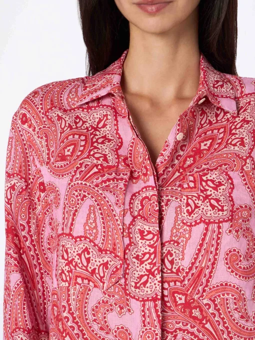 Camicia da donna in lino Alodie con stampa paisley e tasche