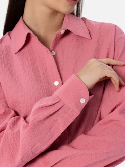 Camicia da donna in seersucker rosa Aisha