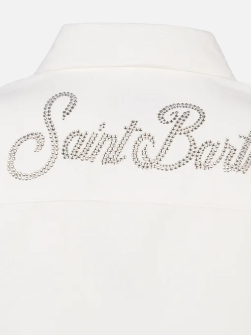 Camicia da donna in velluto a coste bianco sporco Deer con logo in strass St. Barth