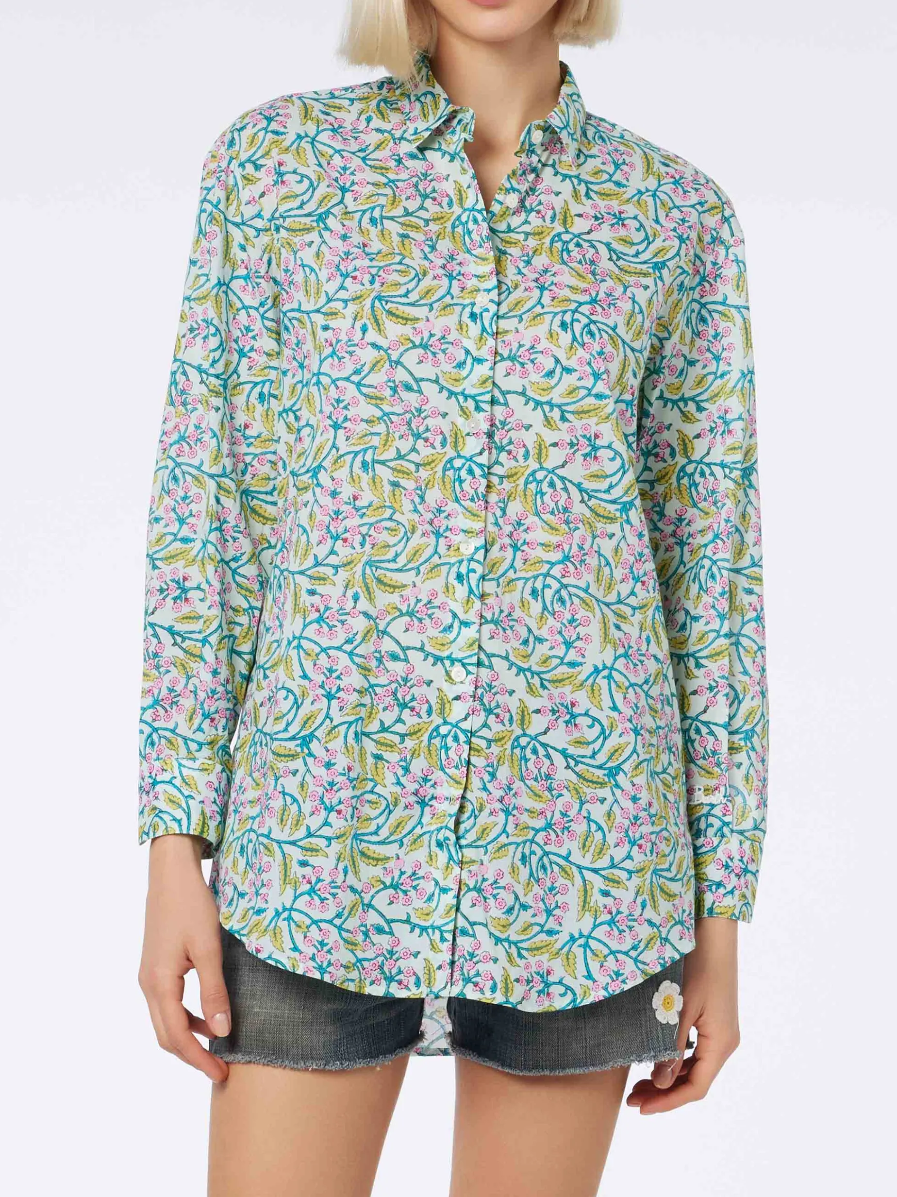 Camicia da donna over Brigitte in cotone con stampa fiori