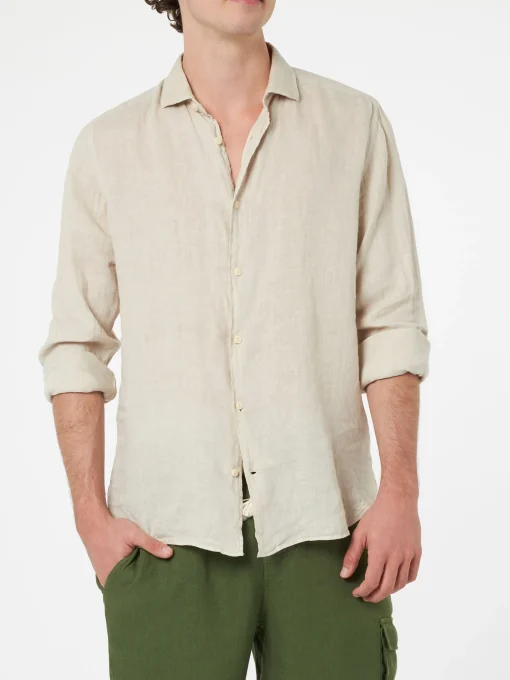 Camicia da uomo in lino bianco sporco Pamplona