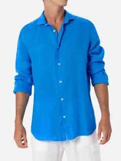 Camicia da uomo in lino bluette acquerello Pamplona