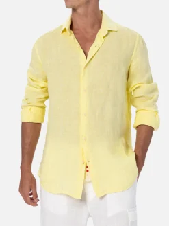 Camicia da uomo in lino giallo pallido Pamplona